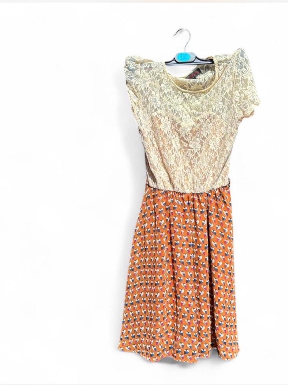Lace Bodice Orange Printed Skirt Women’s Dress